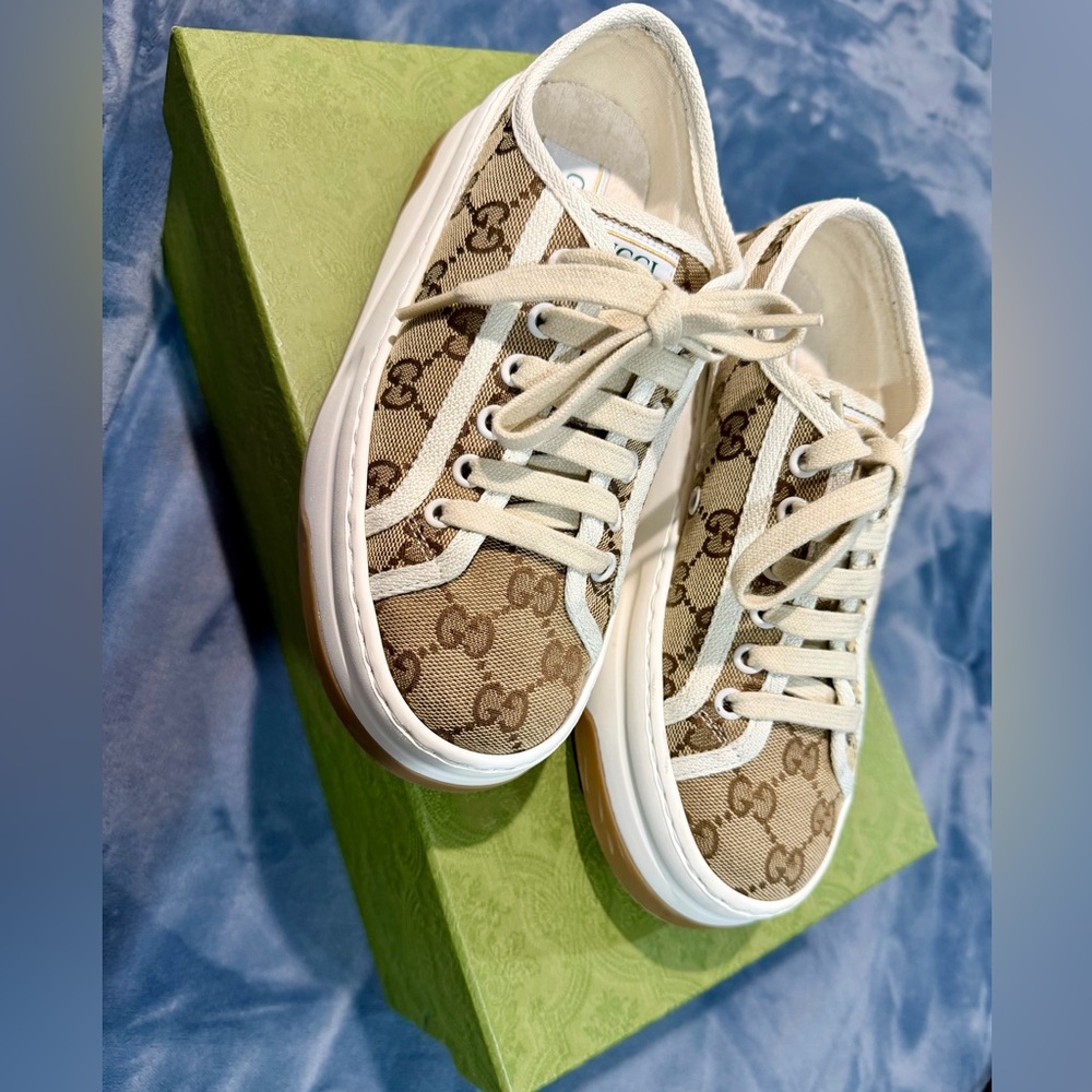 Gucci Beige and White Monogram Shoes